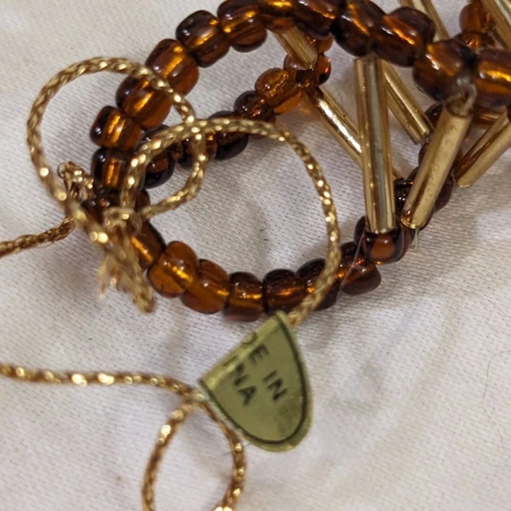 Vintage Christmas Bugle Bead Garland Lot 36 Ft Total 6 Strands Gold Amber